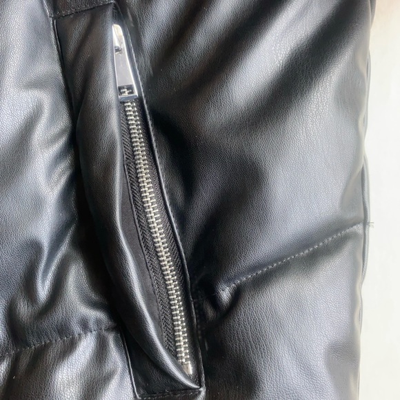 ZARA Faux Leather Puffer Jacket Black Hooded Zip Front Women’s Small - Picture 8 of 13